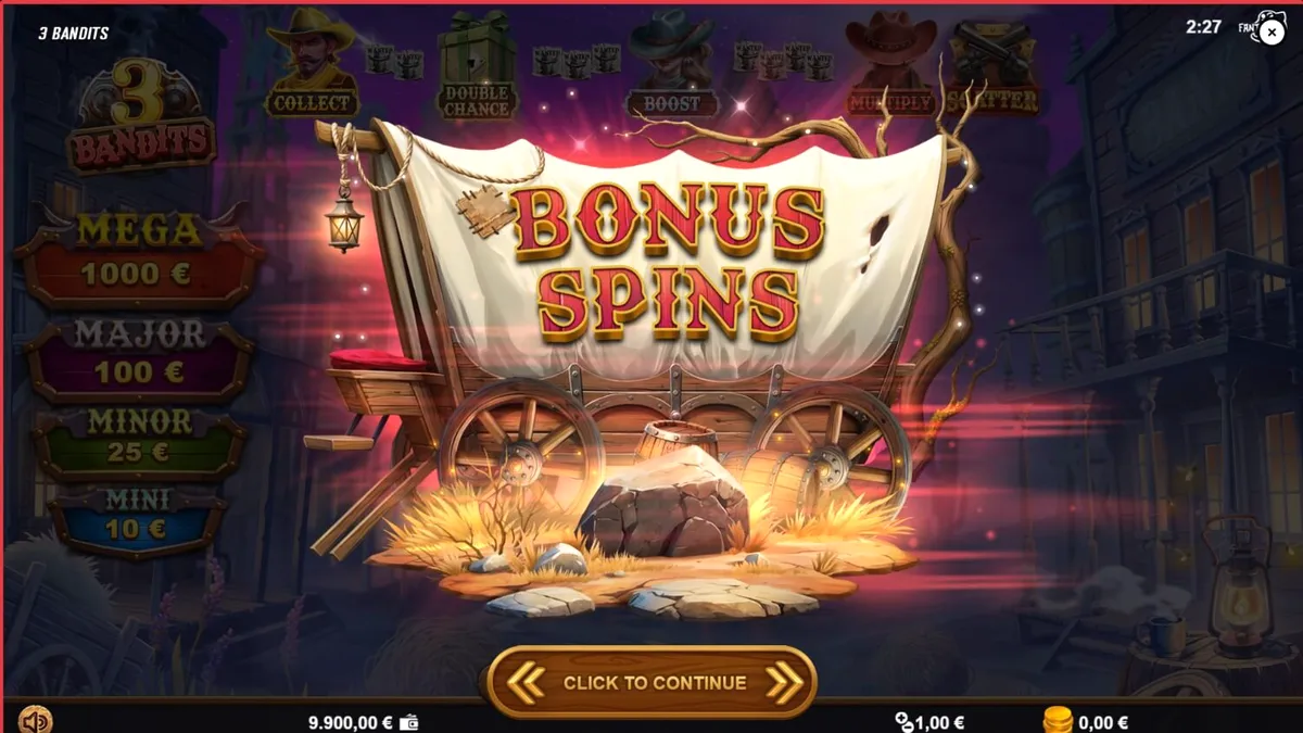 Tampilan visual slot 3 Bandits dengan tema Wild West yang penuh aksi
