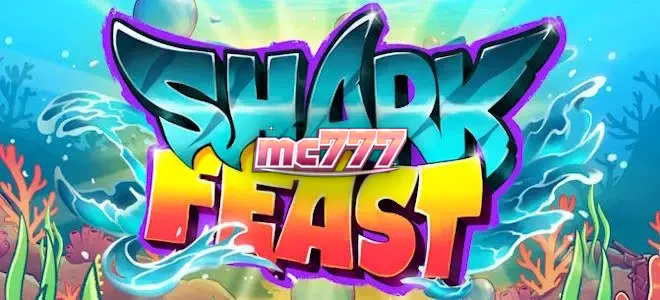 Tampilan visual slot Shark Feast dengan tema bawah laut neon
